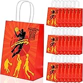 Vyndicca 24 PCS Basketball Goodie Bags, Basketball Party Favor Bags with Handles, Basketballs Gift Bag for Kids Sports Themed Birthday Party Supplies, Candy Treat Paper Bag, Red