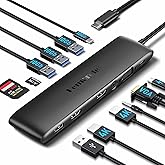 Lemorele USB C Dual Monitor Docking Station for Dell/HP/Lenovo/Surface Laptop, 12 in 1 Triple Display Multiport Hub Adapter w