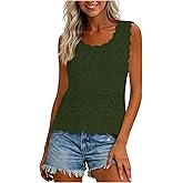 Womens Crochet Eyelet Tank Tops 2026 Summer Ruffle Crewneck Sleeveless Boho Peplum Vest Trendy Beach Vacation Clothes