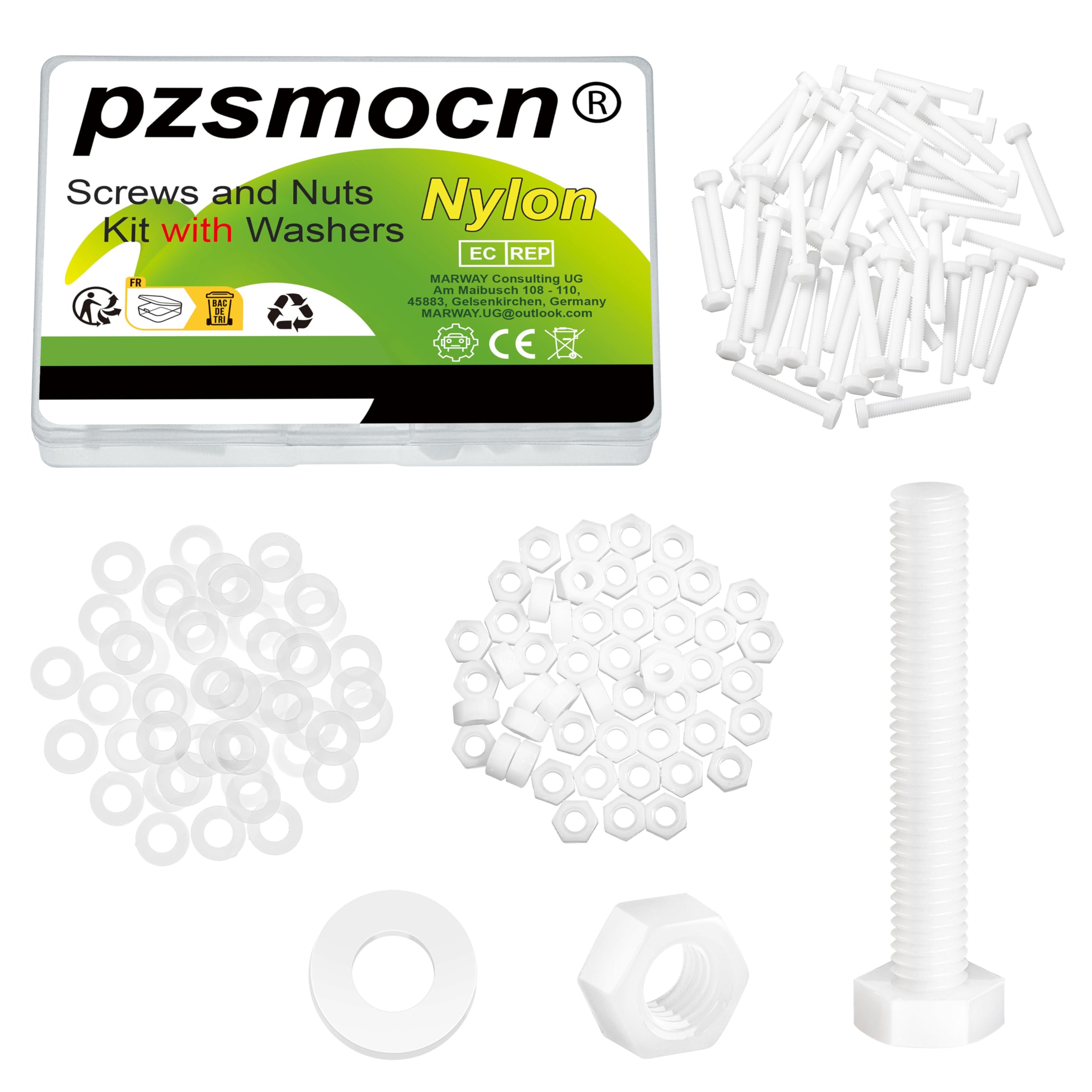 Pzsmocn 150 Pieces/50 Sets M6*40 mm Plastic White