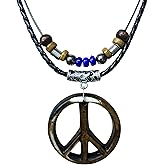 LAVIP Double Layers Peace Symbol Sign Pendant Hemp Hawaiian Adjustable Cord - Fits Most Sizes -Peace Symbol Necklace Black brown
