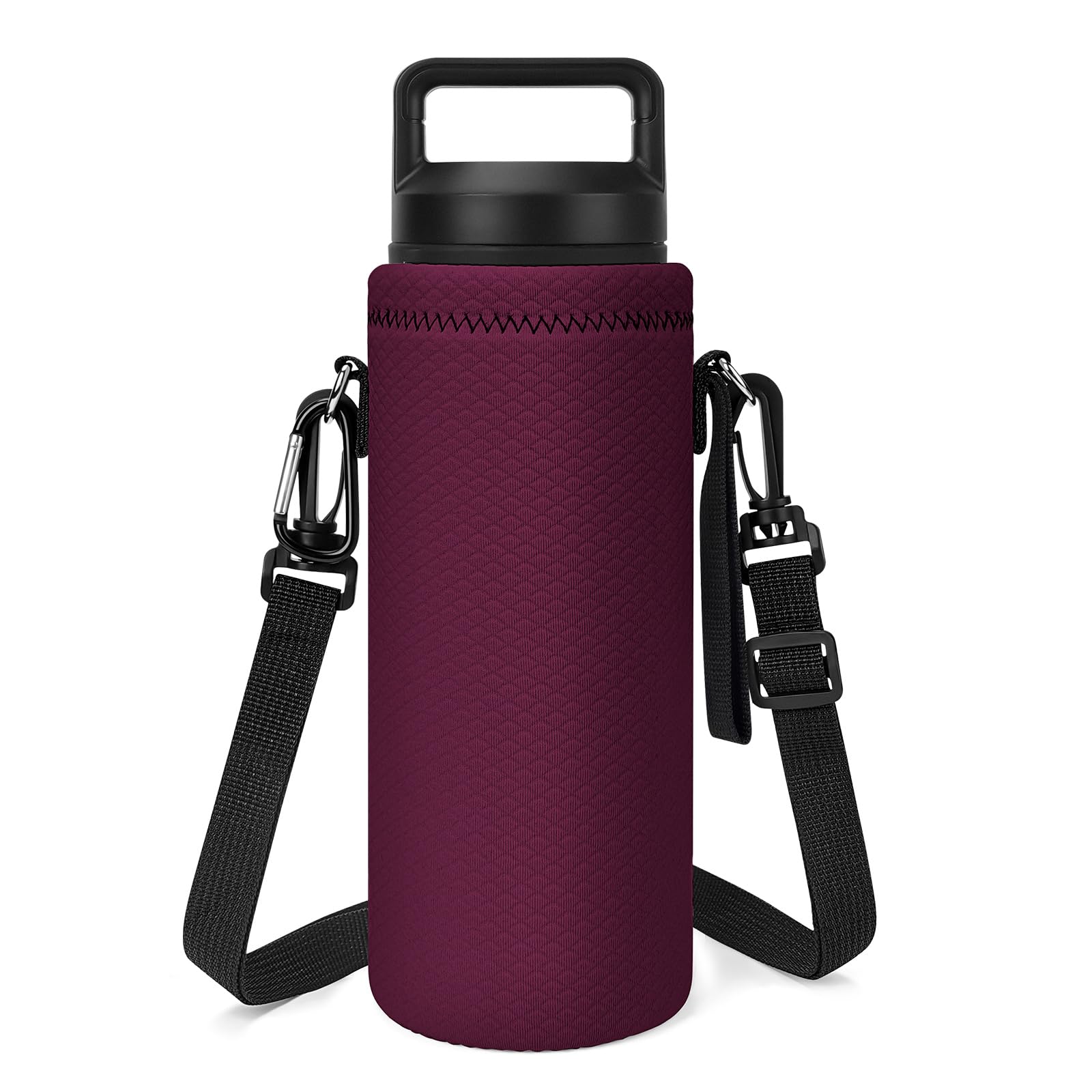 Linkidea Neoprene Water Bottle Carrier with Strap Compatible with YETI Rambler Bottle 18oz/26oz, Yonder 25oz, Insulated Waterbottle Sling Bag with Shoulder Strap, Wine Red