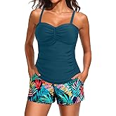 Daci Women's Underwire Tankini Swimsuit - Two Piece Tummy Control Bathing Suits with Pockets Shorts Push Up Swimwear 2025