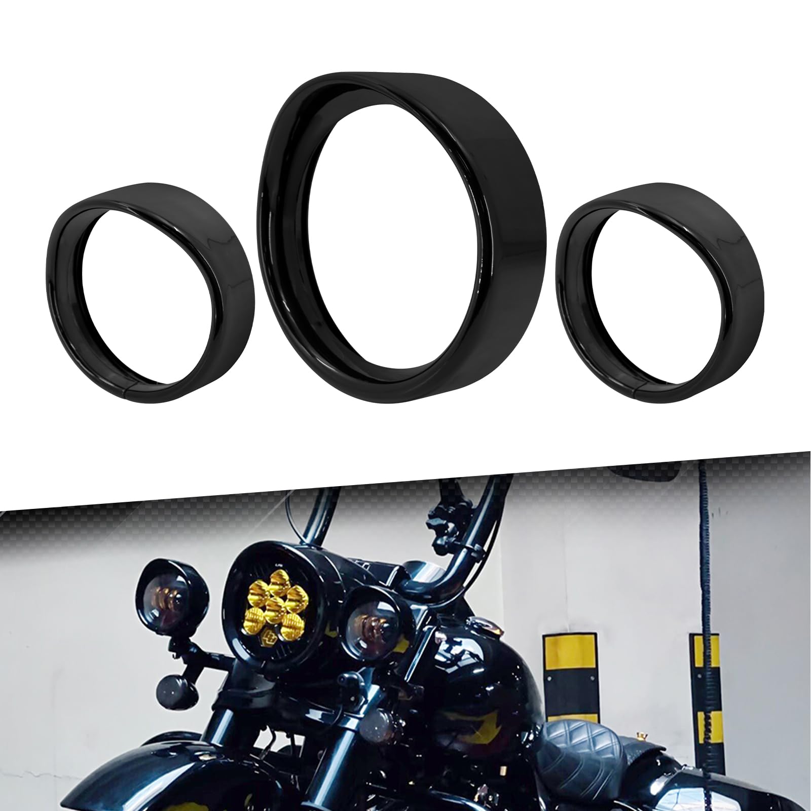 Photo 1 of ***MISSING ONE FOG LIGHT***
cooideamoto 7" Headlight Trim Ring Decorate Visor 4.5" Fog Light Trim Ring Set Turn Signal Ring Visor Bezel Cover Fit for Harley Softail Fat Boy FLS FLST FLSTC 1994-2017 (Black)