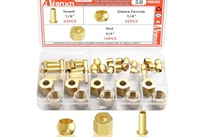 Aienxn 50PCS 1/4" Brass Compression Fittings Assortment kit, Insert, Sleeve Ferrule, Nut for Connecting air, Fuel, Water, Oil and inert Gases Lines