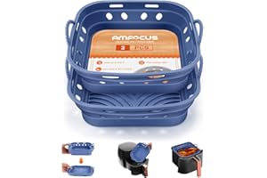 AMFOCUS Silicone Air Fryer Liners - 2 Pack Square Air Fryer Basket Reusable Parchment Paper, Perfect 5-8 QT AirFryer Liners, Non-stick Baking Tray for Air Fryer, Must-have Kitchen Gadgets Oven Accessories
