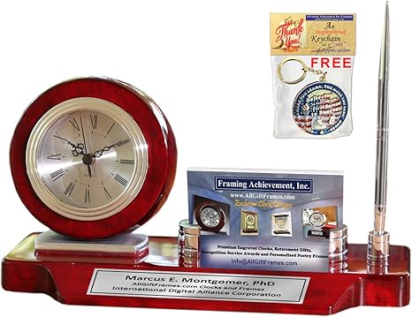 Amazon Com Allgiftframes Personalized Desk Name Plate Desk Clock Business Card Holder Case Display Silver Pen On Cherry Wood Desktop Stand Graduation Gift Corporate Promotion Executive Employee Award Home Kitchen