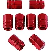 EBOOT 8 Pcs Red Tire Stem Valve Caps Wheel Valve Covers Universal Car Dustproof Aluminum Tire Caps Hexagon Shape for Cars Truck Motorcycle SUV Bike