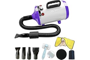 GOLADA Professional Pet Grooming Dryer, High Velocity Dog Hair Dryer with Heater, Stepless Adjustable Speed Dog Hair Dryer (White Purple)