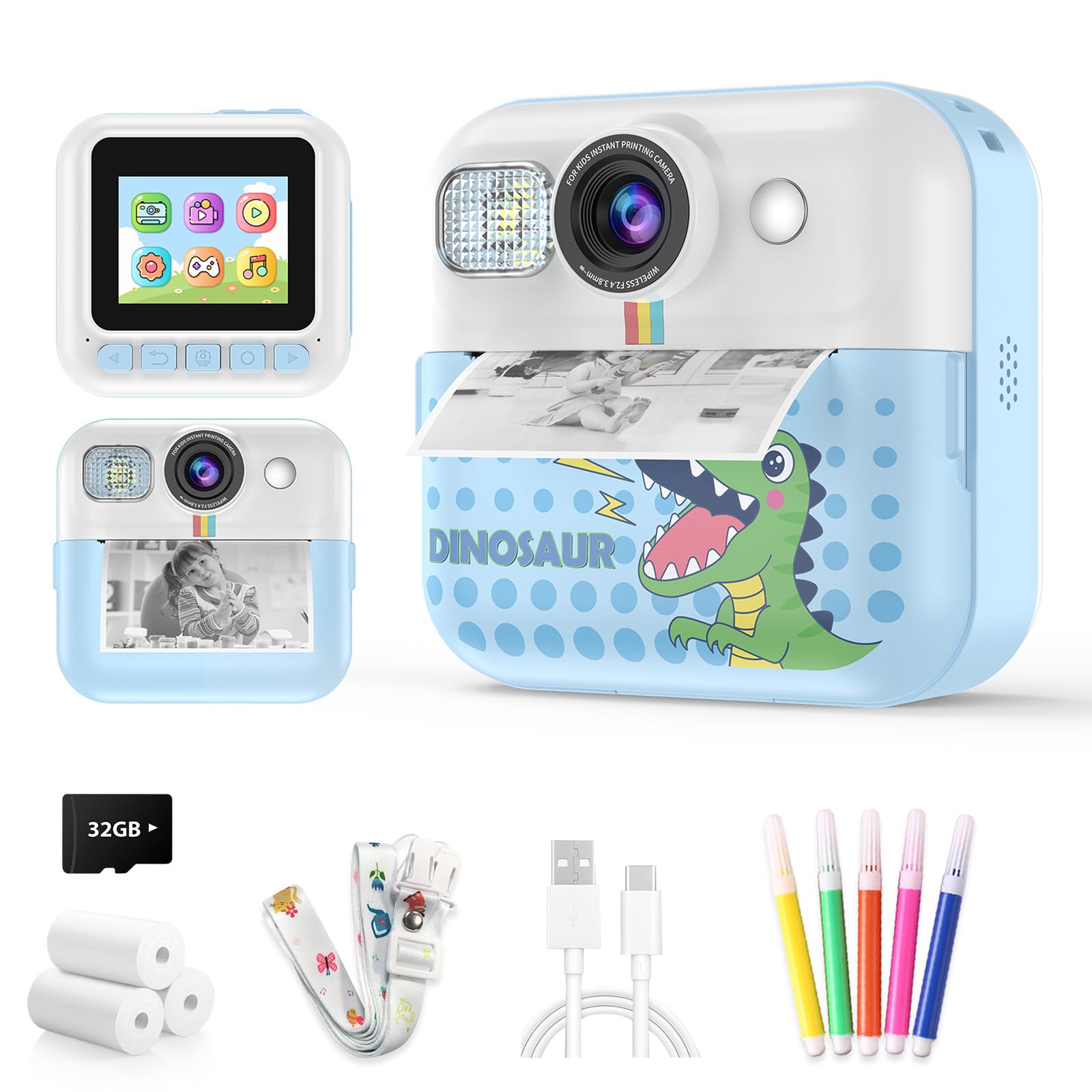 Photo 1 of Kids Camera Instant Print, Selfie Digital Video Camera for Toddler with Print Paper & 32G Card, Christmas Birthday Gifts for Girls Boys Age 3-14 Blue
