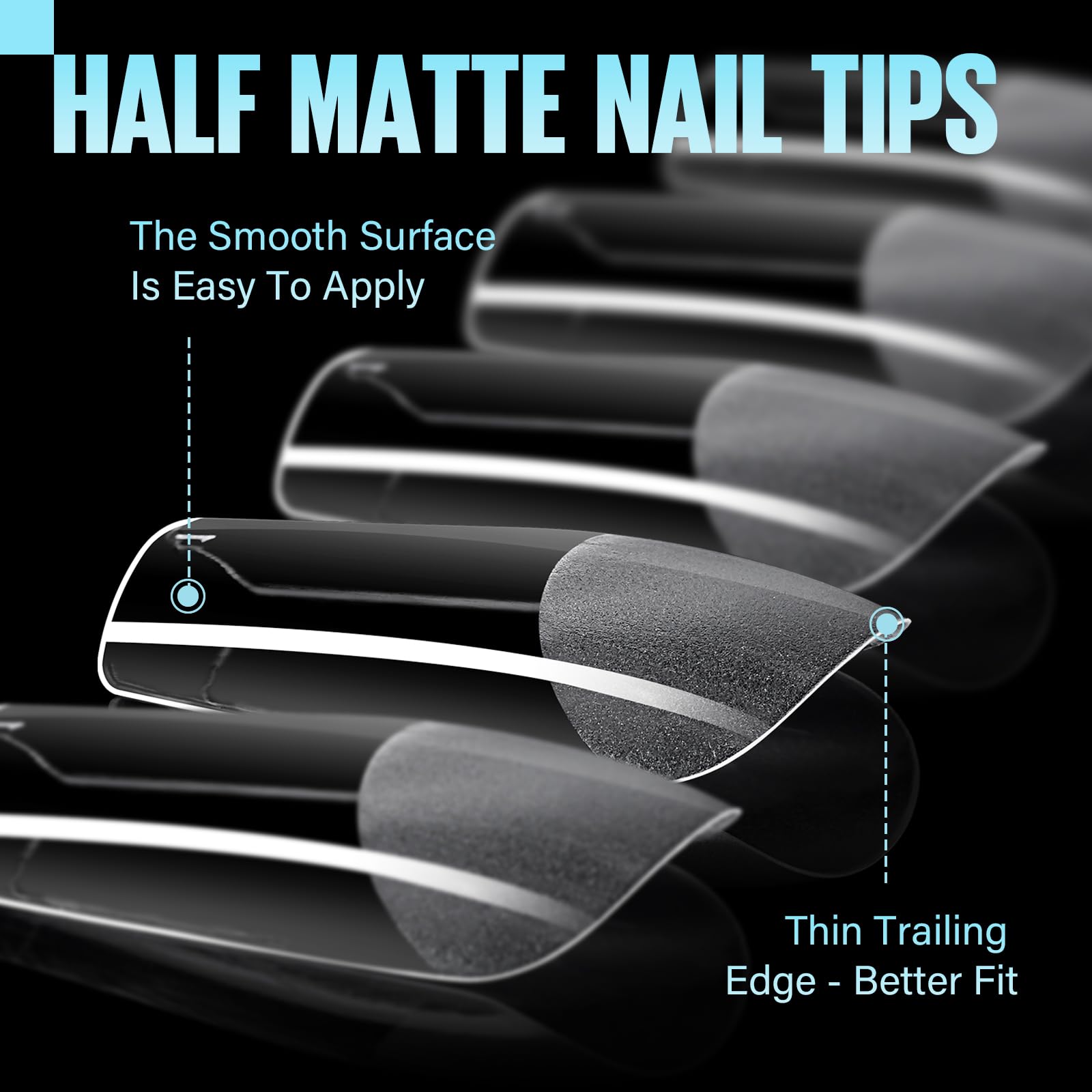 TOMICCA Medium Square Nail Tips, 504Pcs Half Matte Press on Full Cover Acrylic Nails, 12 Sizes Pre-Shape Soft Gel Fake Nail Tips for Nail Extension Art Home DIY Nail Salon - Image 2