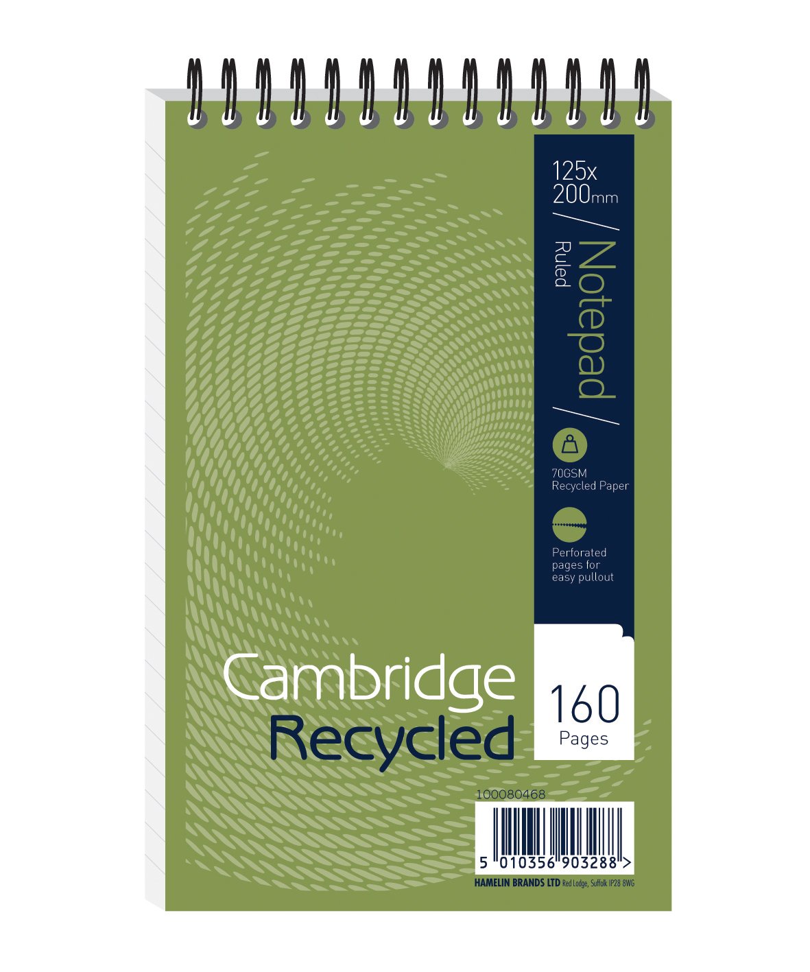 Cambridge Recycled Reporters Notepad - Card Cover Wirebound 125 x 200 mm Ruled 160 Page, Pack of 10, 100080468 — image 1