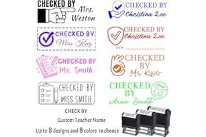 Bertiveny Custom Self-Inking Checked By Teacher Stamps for Classroom, Personalized Teacher Name Stamps for Grading, Self Inki