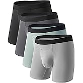 DAVID ARCHY Men's CoreComfort Pouch Boxer Briefs Underwear with Easy Access Fly, Breathable Bamboo Rayon Underwear 4-Pack