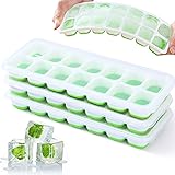 Ice Cube Trays, VEHHE 3 Pack Reusable Silicone 14-Ice Cube Molds with Spill-Resistant Removable Lid, Flexible and Odorless, f