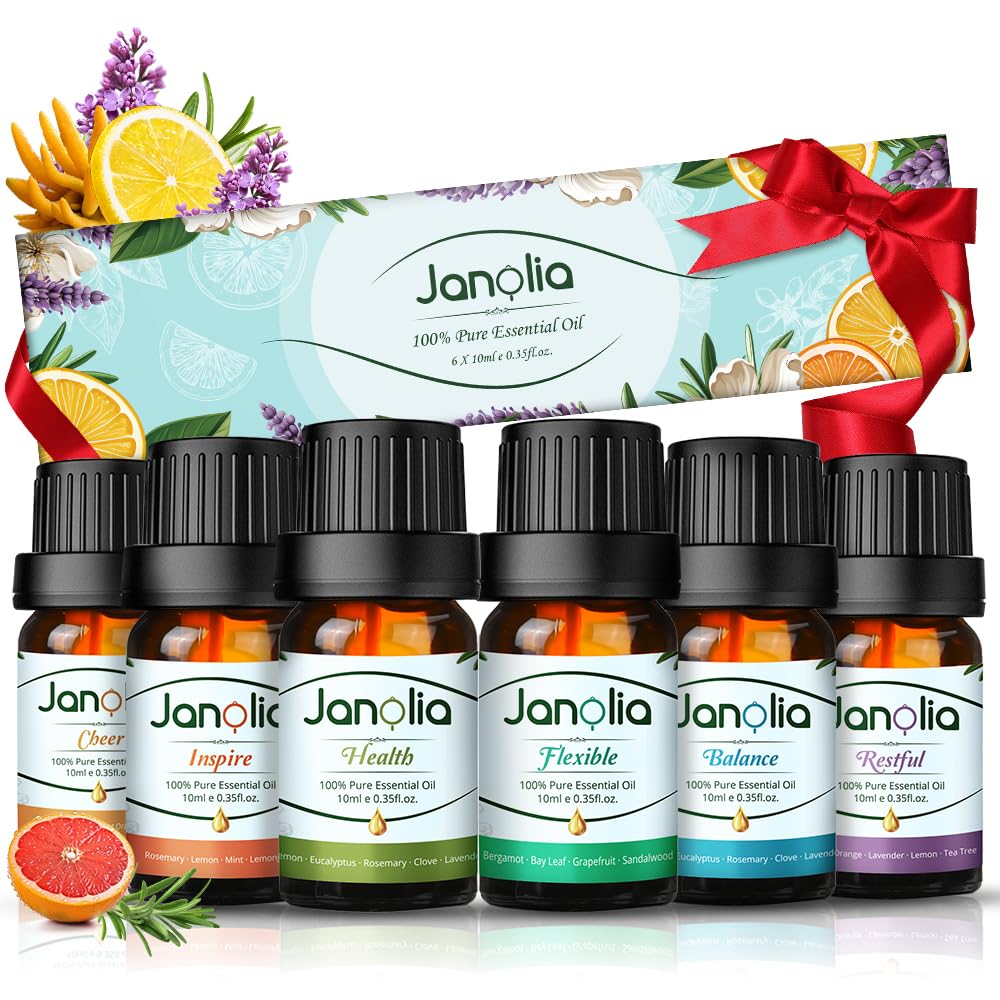 Janolia Essential Oil Set, Fragrance Oil Gift Set, Pure and Natural for Diffuser Relaxation Sleep Improve Home Office Spa 6 x 10ml