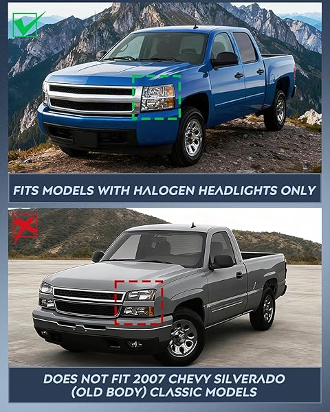 NILIGHT HEADLIGHT AND TAILLIGHT ASSEMBLY COMPATIBLE WITH 2007 2008 2009 2010 2011 2012 2013 SILVERADO 1500 2007-2014 SILVERADO 2500HD 3500HD CHROME HOUSING AMBER REFLECTOR WITH RED HOUSING TAIL LIGHT