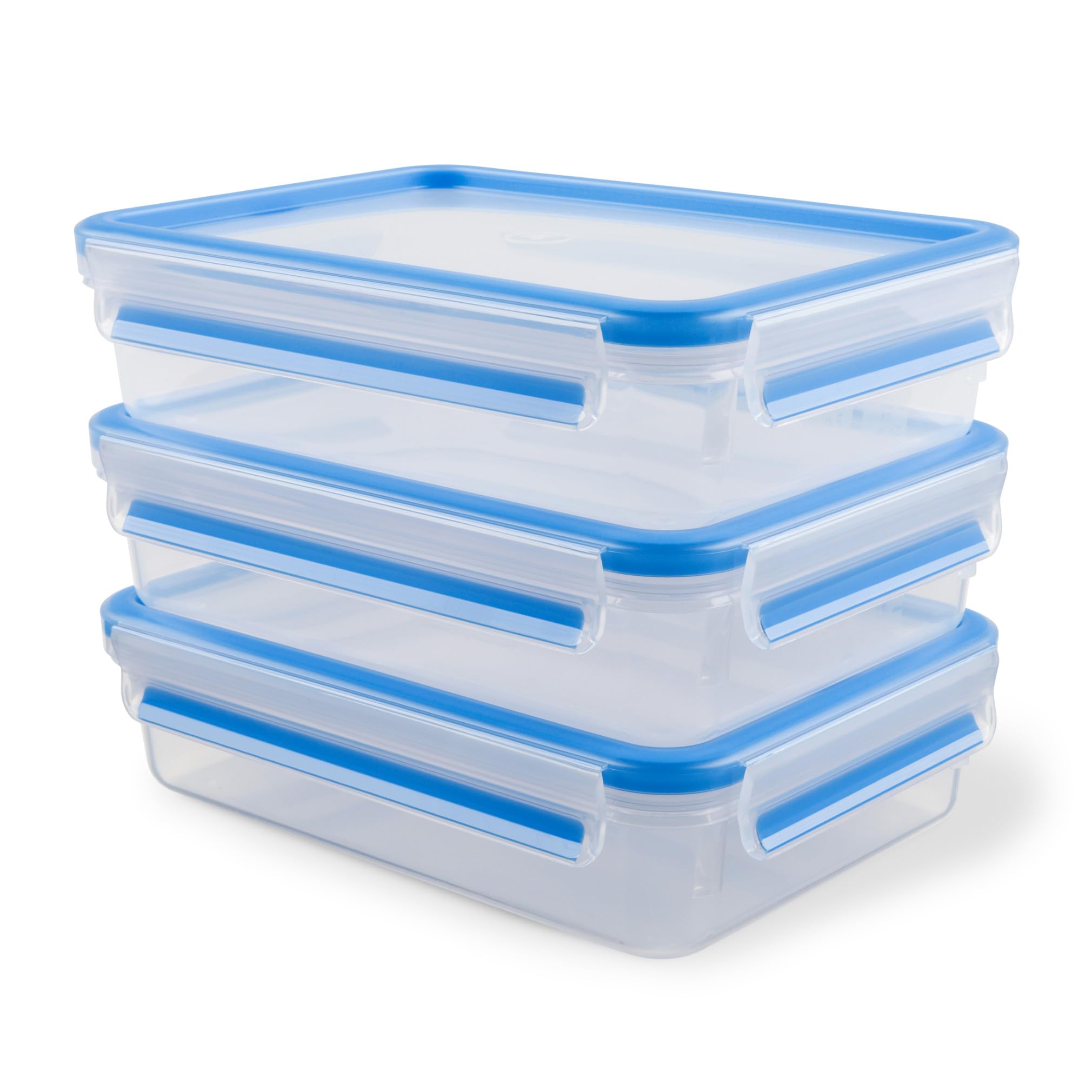 EMSA Clip & Close Frischhaltedosen-Set, rechteckig, 3 x 1,2 L, Aufbewahrungsboxen, 100 Prozent dicht, spülmaschinen-, gefrier-, mikrowellenfest, Blau, Made in Germany, 515645