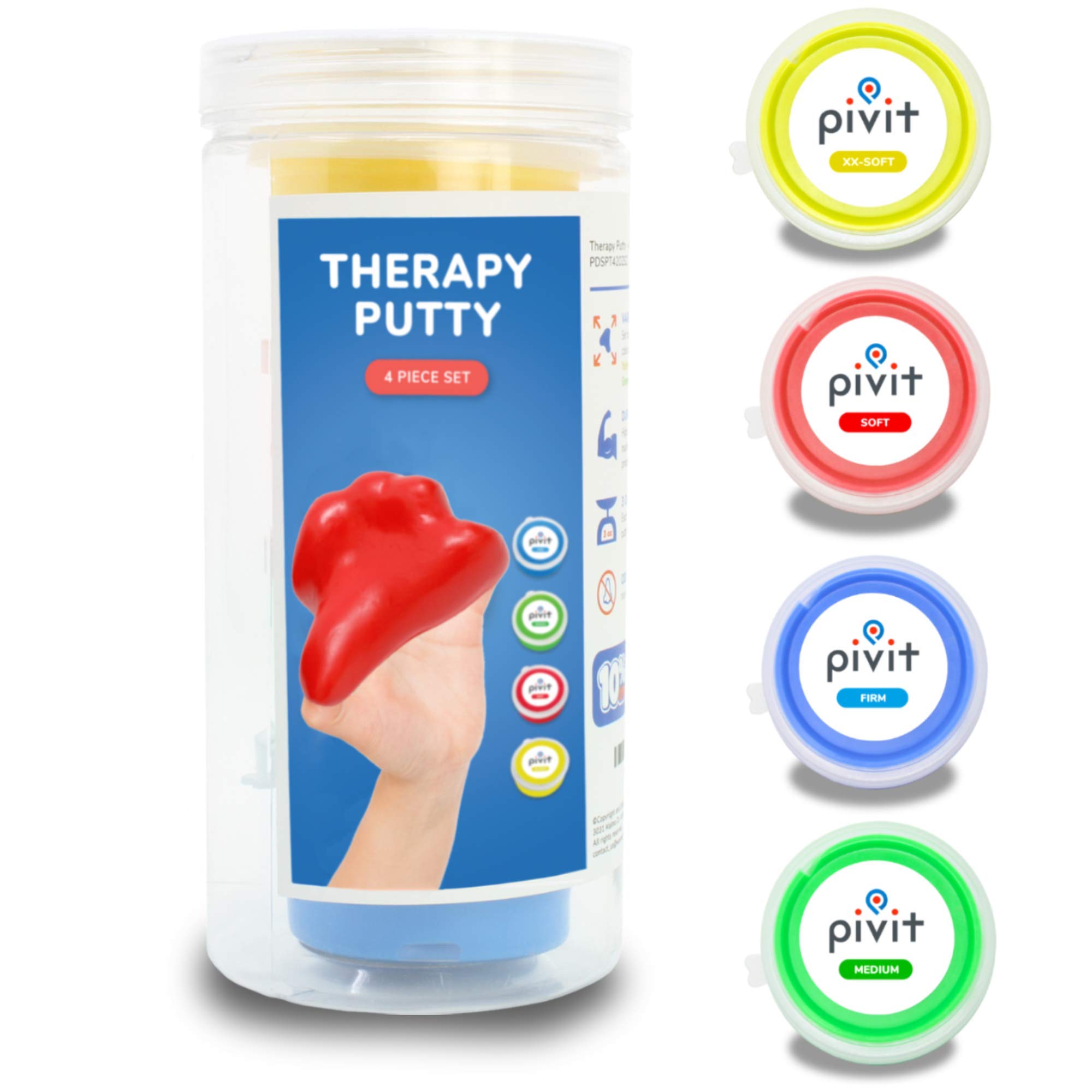 Pivit Therapy Putty Hand Exerciser Stress Balls for Adults 4 Pack
