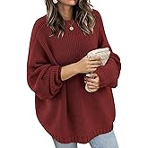 Wkior Women's Casual Sweater Loose Crewneck Knit Long Sleeve Solid Chunky Fall Pullover Sweaters Jumper Tops