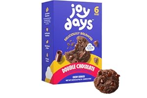 Joydays Double Chocolate Chip Cookies, Low Sugar, Healthy Snacks for Adults and Kids, Breakfast or Snack Packs, Low Glycemic Soft Baked Cookie, 3g Protein, 3g Sugar, 6g Fiber, 6 Pack, 12 Cookies