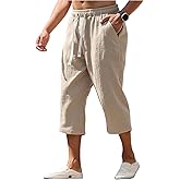 SHENHE Men's Capri Pants Casual Lightweight Drawstring Elastic Waist Summer Beach 3/4 Pants