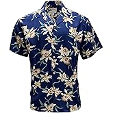Paradise Found Men's Hawaiian Shirt - Star Orchid Navy | 100% Rayon Button Down Made in Hawaii, Summer Aloha Beach Wear 2X, Star Orchid Navy