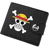 Zappazoso Anime Straw Hat Pirate Skull Bifold Canvas Wallet One Piece Fans Gifts (Black)