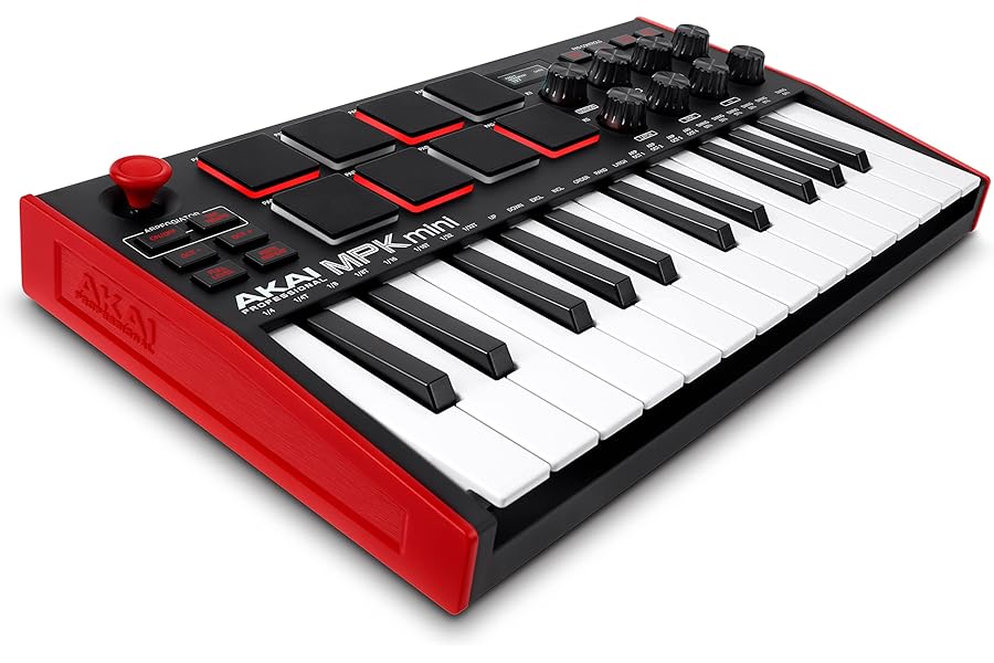 Akai Professional MPK Mini MK3-25 Key USB MIDI Keyboard Controller with 8 Backlit Drum Pads, 8 Knobs, Music Production Software and Native Instruments Sound Package (NKS Integration)