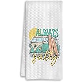COWEB Beach Kitchen Towels - Coastal Summer Surfboard Tropical Palm Tree Decorative Dish Hand Towels for Kitchen Bathroom, Coastal Beach Bathroom Decor, 16x24 Inch