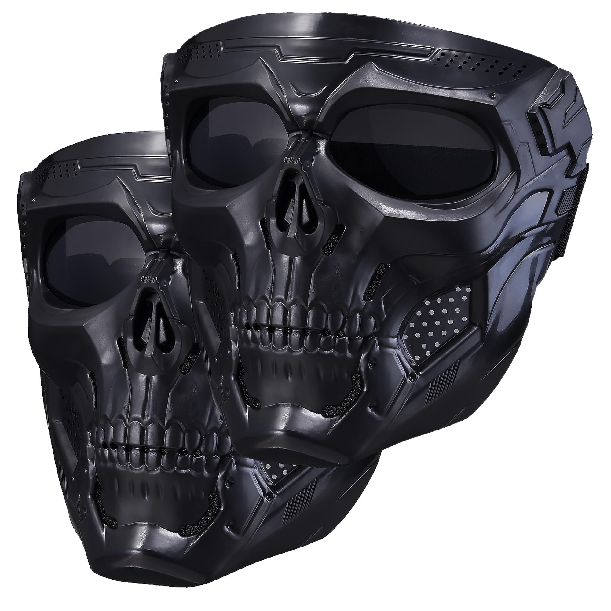 Photo 1 of 2 Packs Airsoft Skull Mask Full Face Tactical Shield Mask for Men – Evil Black Motorcycle Masks for CS Survival Games, Shooting, Cosplay, Movie, Paintball, Halloween, Scary