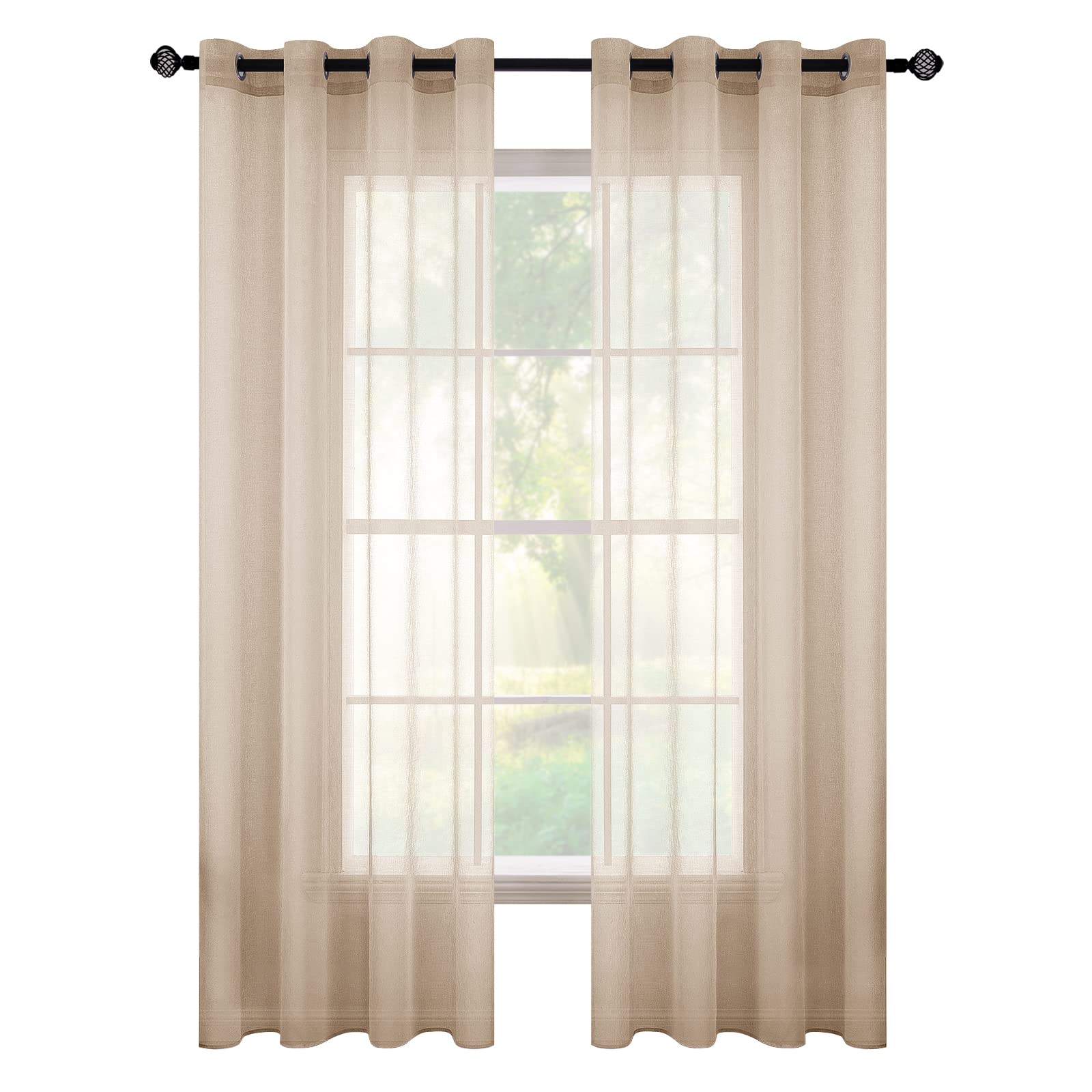 MIULEE 2 Panels Sheer Window Curtains Elegant Window Voile Panels/Drapes/Treatment for Bedroom Living Room 55" Wx96 L Grommet Top Light Khaki