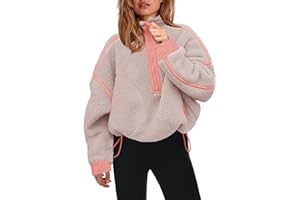 Panadila Womens Half Zip Sherpa Fleece Pullover Soft Oversized Sweatshirt with Pockets Warm Fuzzy Sweater