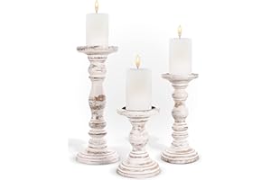 LUXE DESIGNS Large Candle Holders for Pillar Candles - Rustic Farmhouse Style Home Decor - Perfect for Table Centerpieces, Coffee Table or Fireplace Mantel - 3 Piece Set - White
