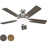Hunter Fan 52 inch Brushed Nickel Indoor Ceiling Fan with Light Kit and Pull Chain for Bedroom, Living Room/Family Room, Dini