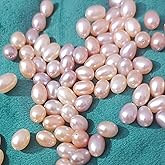 50 Pcs Freshwater Pearls Jewelry Making with Holes AAA 7-8mm Natural Freshwater Cultured Pearls Perforated Oval Loose Pearl Beads Crafts Gift for Women,DIY Gifts, 0.8mm Hole.