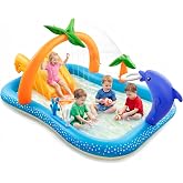 Inflatable Kids Pool, Kiddie Pool with Water Slide, Coconut Palm Sprinkler | Inflatable Play Center, 95"x75"x40" Outdoor Blow-Up Splash Pad Pools for Toddlers Ages 2+, Water Park for Summer Fun