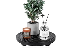ZOOCATIA Round Decorative Tray Farmhouse Bathroom Decor Wood Riser Kitchen Countertop Organizer for Perfume, Candle, Plant, 9 inch Black