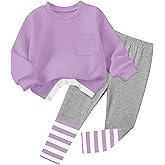NAPU Little Girls Clothes 2Pcs Girls Outfits Pullover Sweatsuit Patchwork Striped Leggings Pants Set Fall Winter Clothes 2-8Y