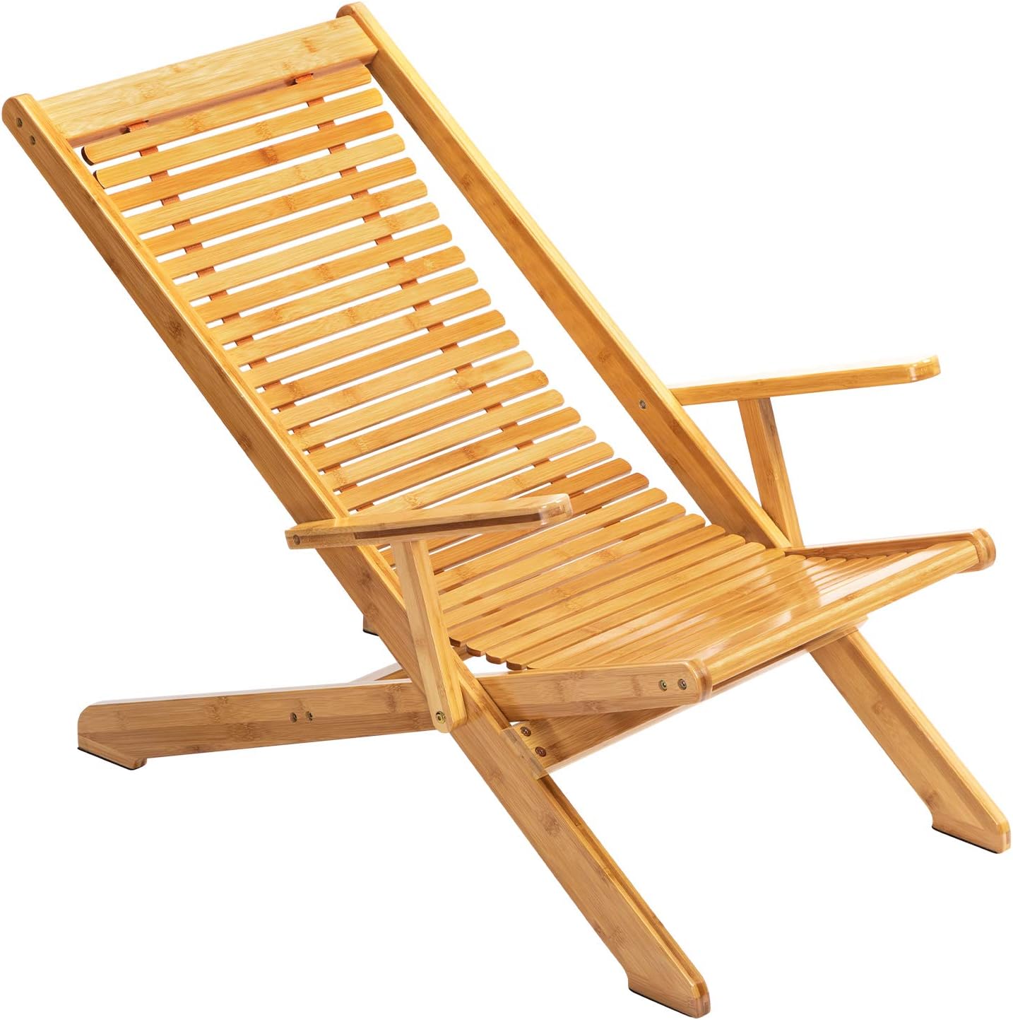 AbocoFur Bamboo Folding Lounge Chair, Indoor&Outdoor Lazy Recliner with Armrest, Home Zero Gravity Chair for Lunch Break, Portable Chaise for Patio, Balcony, Garden