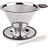 FOXAS Pour Over Coffee Filter, Reusable Coffee Dripper, Stainless Steel Drip Coffee Filters, Paperless Permanent Coffee Strai