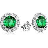 JiayangJY Halo Stud Earrings Round Cut CZ Diamond Earrings for Women 925 Sterling Silver Stud Earrings with Cubic Zirconia, Halo Crystal Stud Earring Platinum Plated