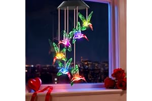 Valentines Day Gifts for Her Mom Grandma, Mother Birthday Gardening Hummingbird Gifts for Women, Winzwon Wind Chimes Solar Lights Outdoor Decor for Garden Patio Yard Porch