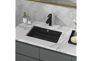 Sarlai Undermount Bathroom Sink - 18 x 12 inch Black Vessel Sink Undermount Sink Rectangular Modern Ceramic Rectangle Vanity Art Basin with Overflow, Interior Dimension 16-1/4 x 10-3/5 Inch