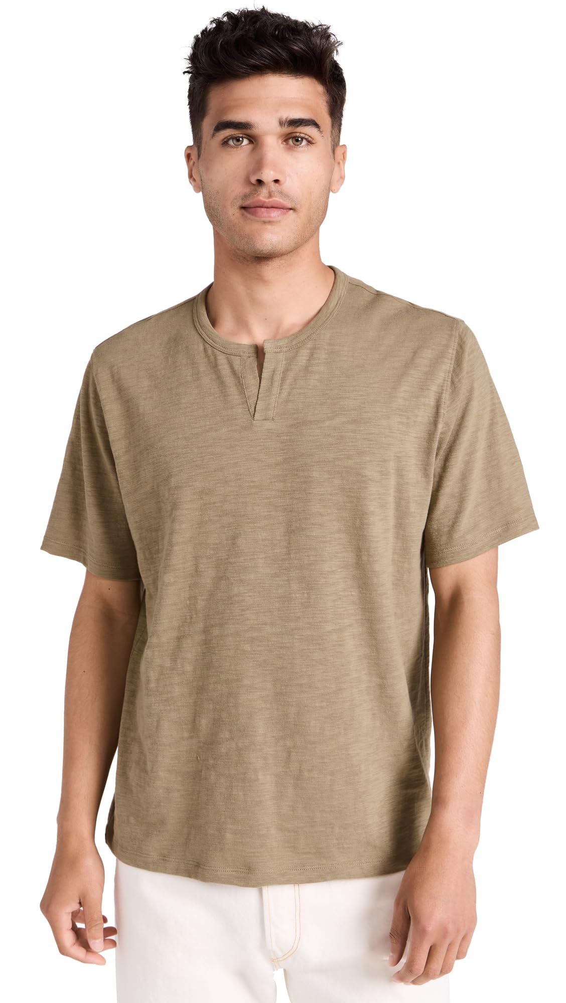 Vince Mens SLUB Split Neck S/S, Olive Moss, Large