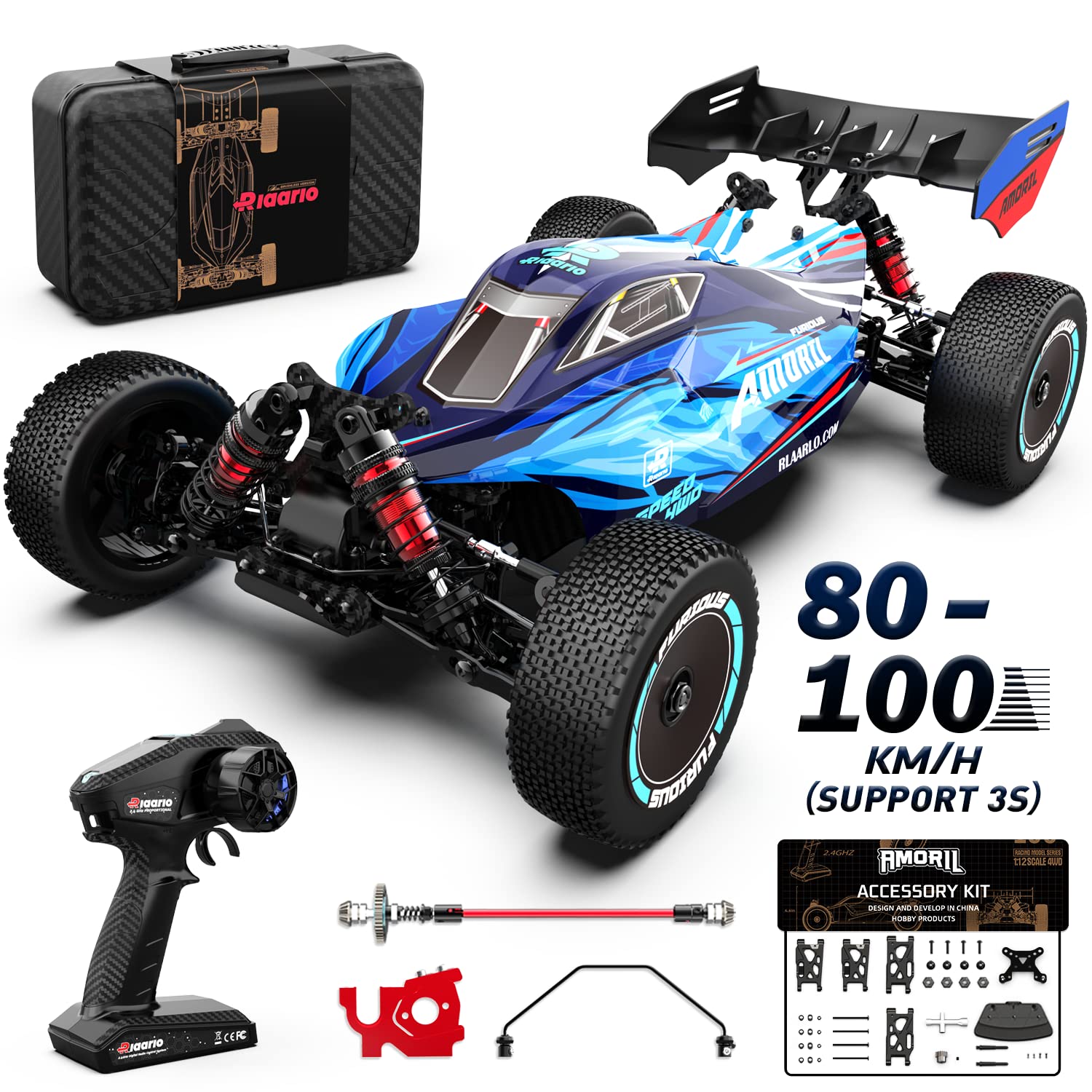 AMORIL Brushless 1:12 RC Cars for Adults,Top Speed 90+KPH Fast Remote Control Car with Carbon Fiber Chassis,Adjustable Motor Mount and Central Slipper Clutch,Hobby Electric Buggy Vehicle Gift