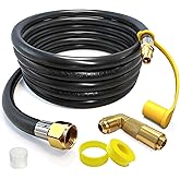 12ft RV Quick Connect Propane Hose for RV to Grill Low Pressure LP Gas Hose w/Elbow Adapter,1/4" Quick Plug x 3/8" Female Fla
