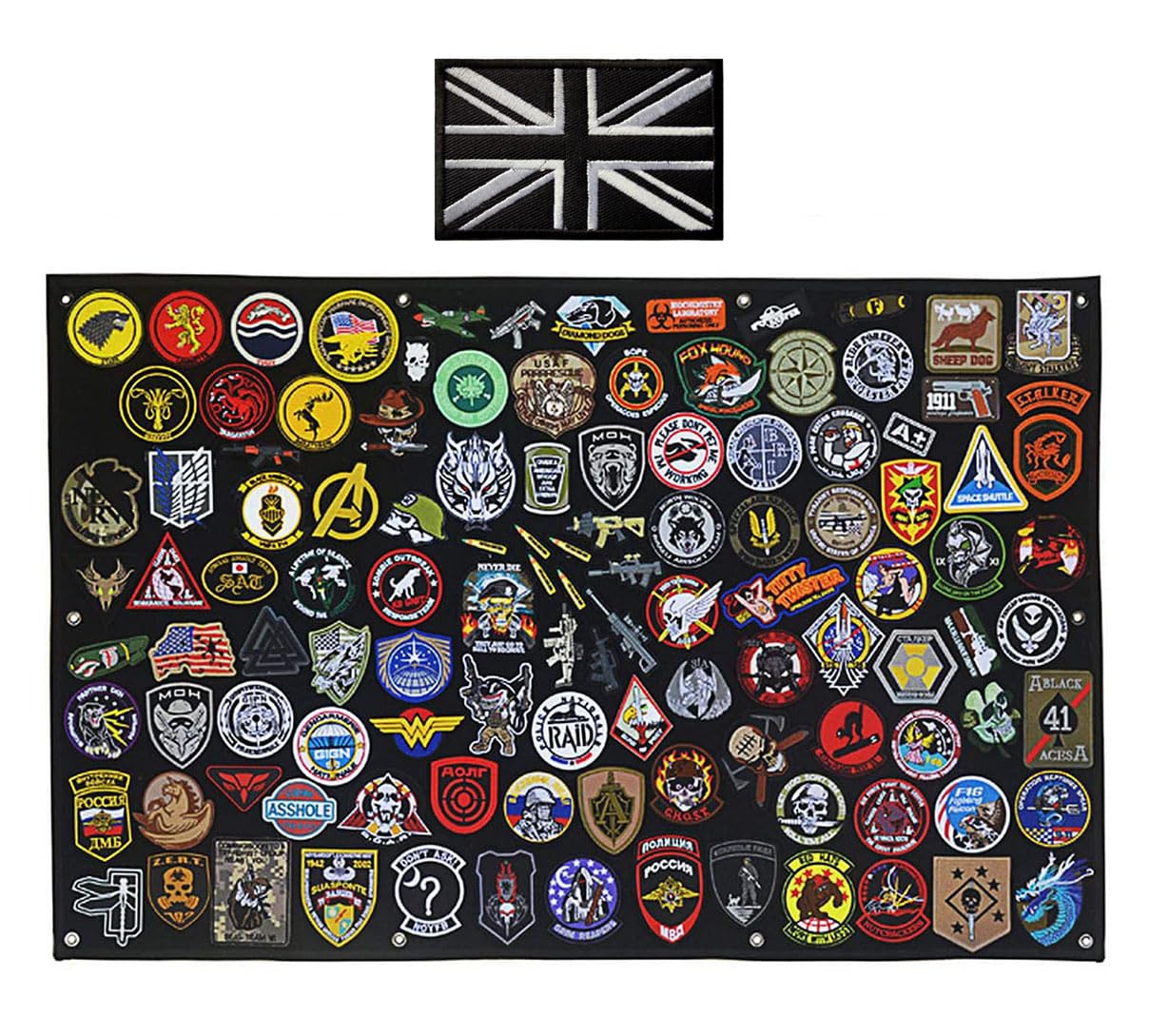 Tactical Patch Display Board Hang Panel Holder (114x76 cm Sized) for Collecting Military Army Tactical Funny PVC Name Combat Uniform Hook and Loop Emblems Patch, 8 Hole,1000D Heavy Duty,Seaming