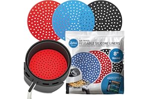 LOTTELI KITCHEN Reusable Air Fryer Liners 3 Pack for 5-7QT Fryers - 8" Round Silicone Air Fryer Liners - Easy to Clean Air Fryer Accessories - Non-Stick Parchment Paper Replacement