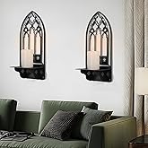 Black Candle Holders, Arched Church Metal Candle Stick Holders, Metal Candle Holder, Candlestick Holders, Rustic Arch Wall Decor for Living Room(Black 2, 5.9X12inches,2 Pieces)